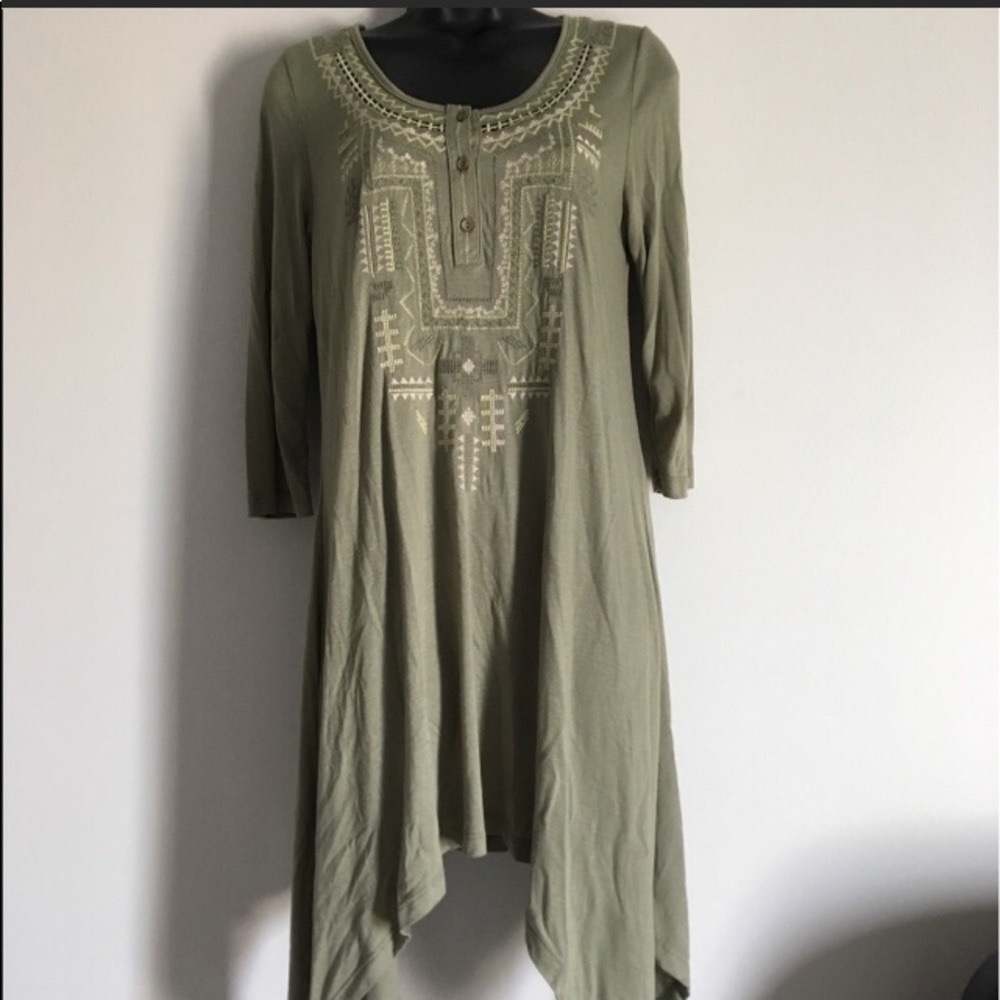 monoreno embroidered tunic dress sage green S hippie boho retro